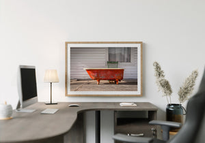 Elegant old-fashioned bathtub in a desert setting, symbolizing classic Americana roadside charm.