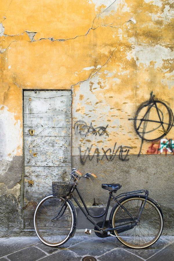 Bicycle on the European wall with graffiti | Photo Art Print fine art photographic print
