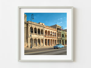 Blue classic car Havana Harbor front building Cuba | Photo Art Print fine art photographic print