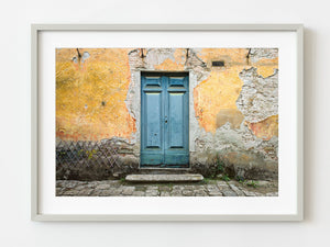 Blue door with cracked plaster wall Tuscany | Photo Art Print fine art photographic print