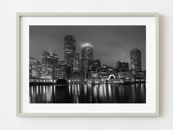 Boston waterfront on a foggy night | Photo Art Print fine art photographic print