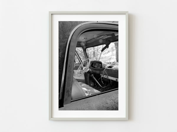 Dodge Truck Cab broken and abandoned in black and white | Photo Art Print fine art photographic print