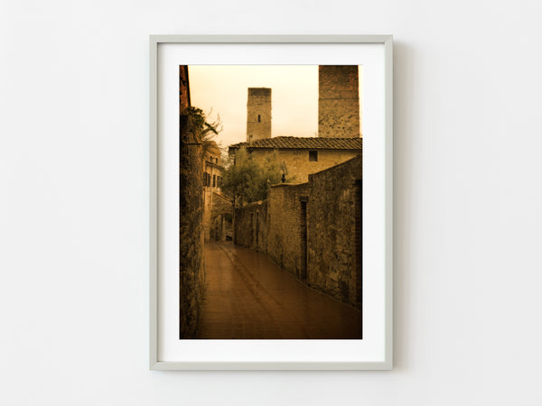 Empty old Tuscany Italy laneway and homes at dusk | Photo Art Print fine art photographic print