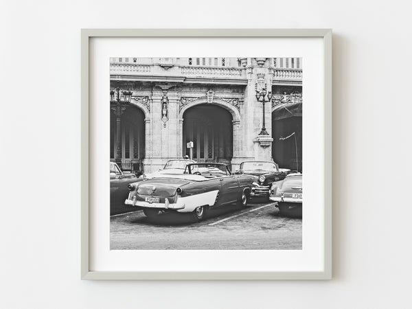 Group of classic cars parked in front of hotel in Havana Cuba | Photo Art Print fine art photographic print