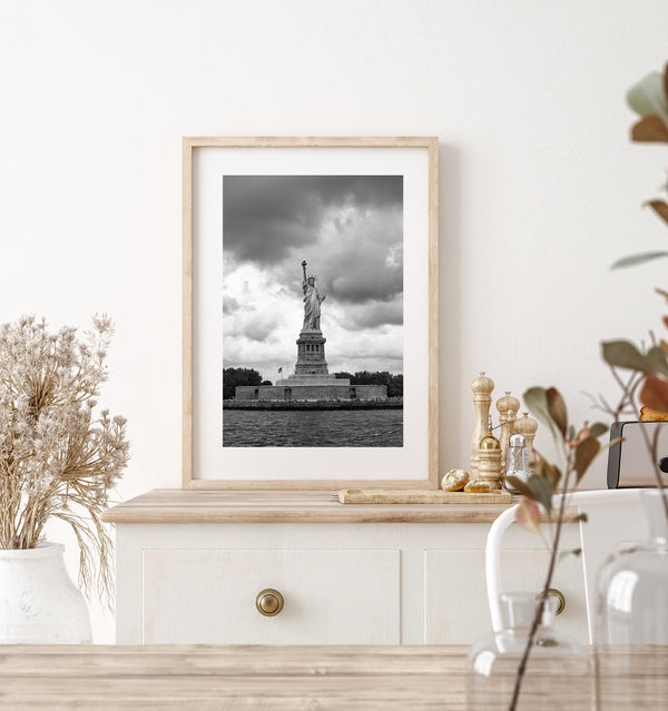 Statue of Liberty with dramatic sky black and white | Photo Art Print fine art photographic print