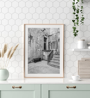 Stone steps and door in Croatian house | Photo Art Print fine art photographic print