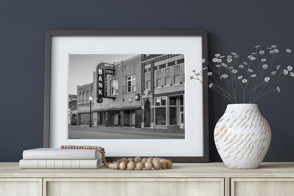 Baxter State Bank Route 66 robbed by Bonnie and Clyde | Photo Art Print fine art photographic print