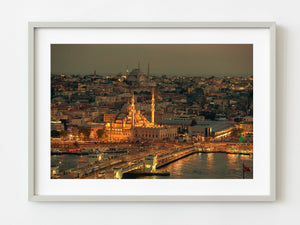 Istanbul Turkey cityscape and Galata Bridge at sunset | Photo Art Print fine art photographic print