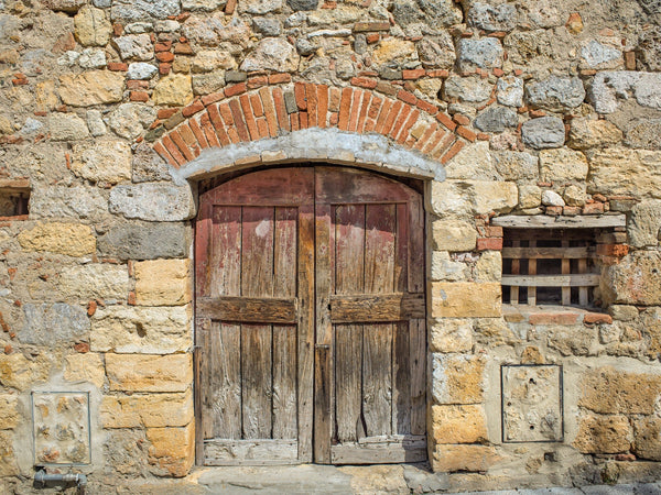 Italian building with old wooden double door | Photo Art Print fine art photographic print