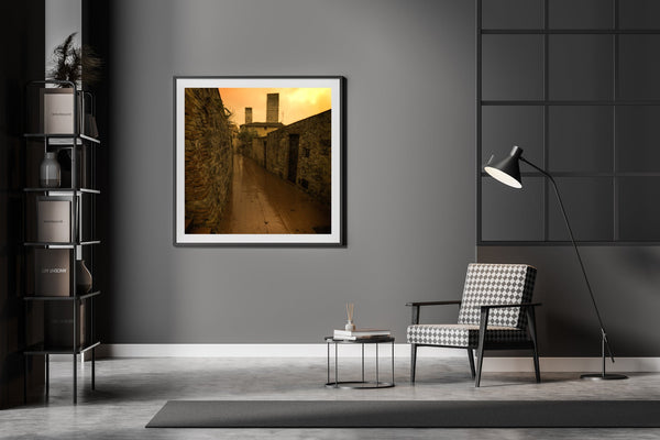 Long Tuscany street with no people grunge effect | Photo Art Print fine art photographic print