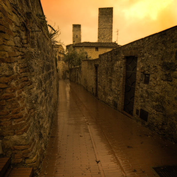 Long Tuscany street with no people grunge effect | Photo Art Print fine art photographic print