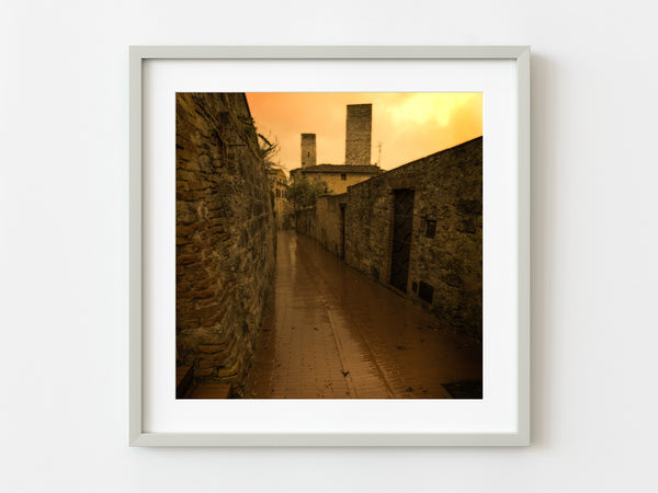 Long Tuscany street with no people grunge effect | Photo Art Print fine art photographic print