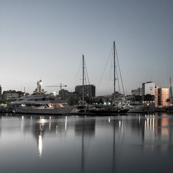 Luxury yachts at One Ocean Port Vell marina at dawn Barcelona | Photo Art Print fine art photographic print