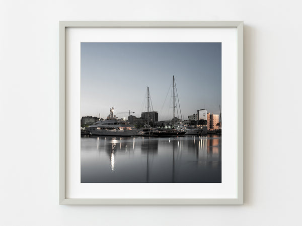 Luxury yachts at One Ocean Port Vell marina at dawn Barcelona | Photo Art Print fine art photographic print