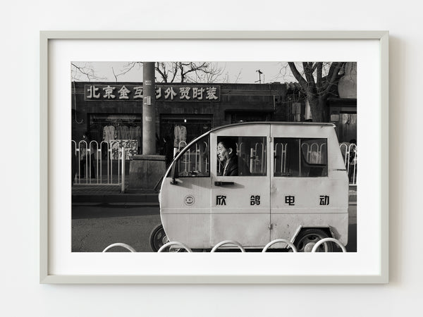 Man driving a small 3 wheel vehicle Beijing China | Photo Art Print fine art photographic print