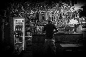 Black and white photo of bar in Trinidad Cuba