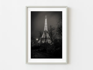 Moody Eiffel Tower at Night with trees | Photo Art Print fine art photographic print