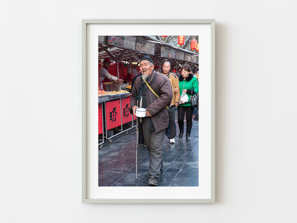 Old man walks through food market Beijing China | Photo Art Print fine art photographic print