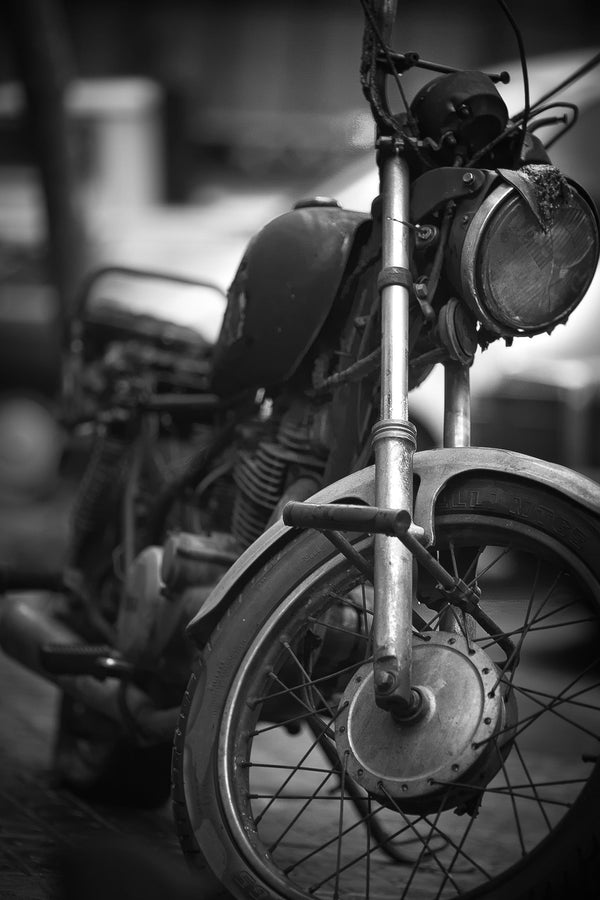 Old motorcycle on the streets of Spain | Photo Art Print fine art photographic print