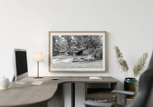 Old rural home with abandoned vehicles | Photo Art Print fine art photographic print
