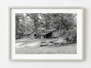 Old rural home with abandoned vehicles | Photo Art Print fine art photographic print