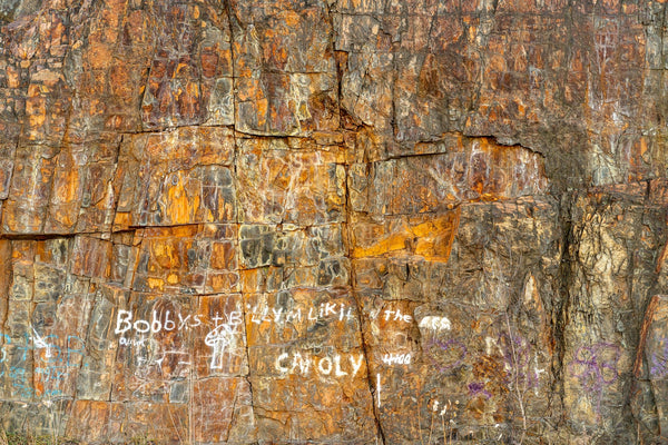 Painted graffiti on rock wall in Maine | Photo Art Print fine art photographic print