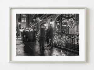 Patrons standing outside of a London Pub at Christmas | Photo Art Print fine art photographic print