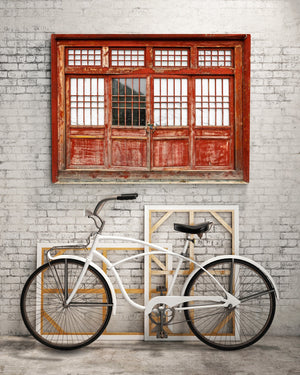 Historic Chinese architecture featuring red door