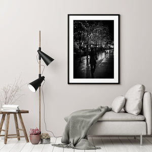 Shadowy figure of a woman walks alone on the streets of New York City | Photo Art Print fine art photographic print