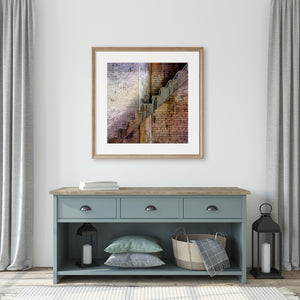 Stone steps against an abandoned factory wall | Photo Art Print fine art photographic print