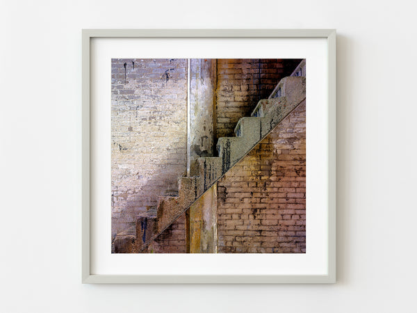 Stone steps against an abandoned factory wall | Photo Art Print fine art photographic print