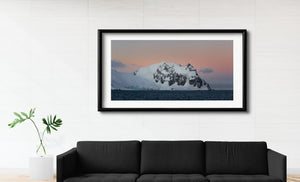 Sun setting behind Antarctica mountain at dusk | Photo Art Print fine art photographic print