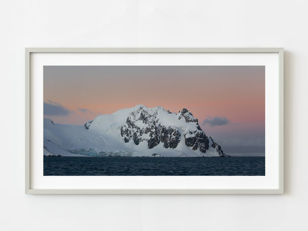 Sun setting behind Antarctica mountain at dusk | Photo Art Print fine art photographic print
