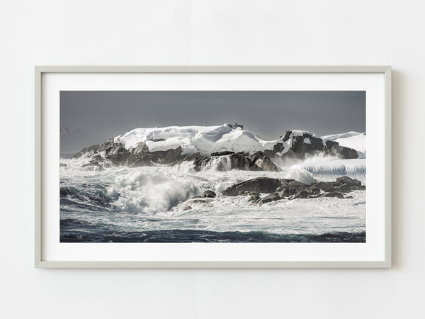 Water crashes over the rocks and ice in the Southern Ocean Antarctica | Photo Art Print fine art photographic print